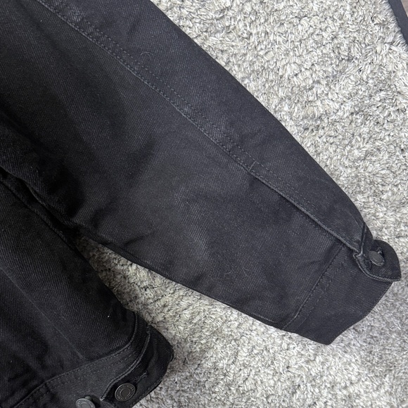 Old Navy Black Denim Sherpa LinedJacket for Men Size Large Collared Trucker Coat - Picture 10 of 16